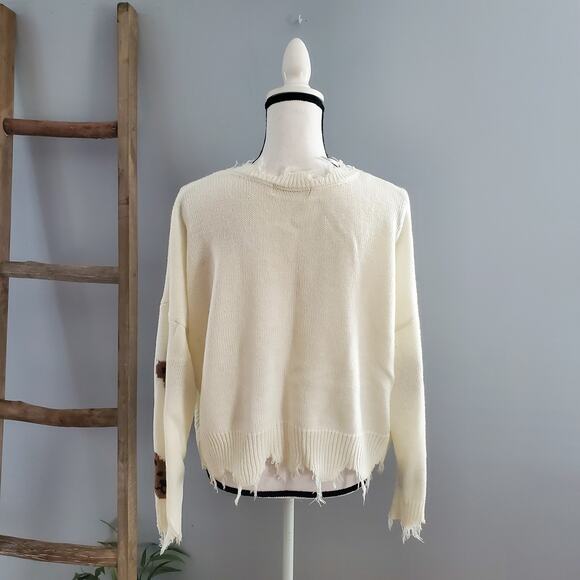 No Comment Frayed Teddy Bear Lightweight Sweater Size L - Picture 4 of 8